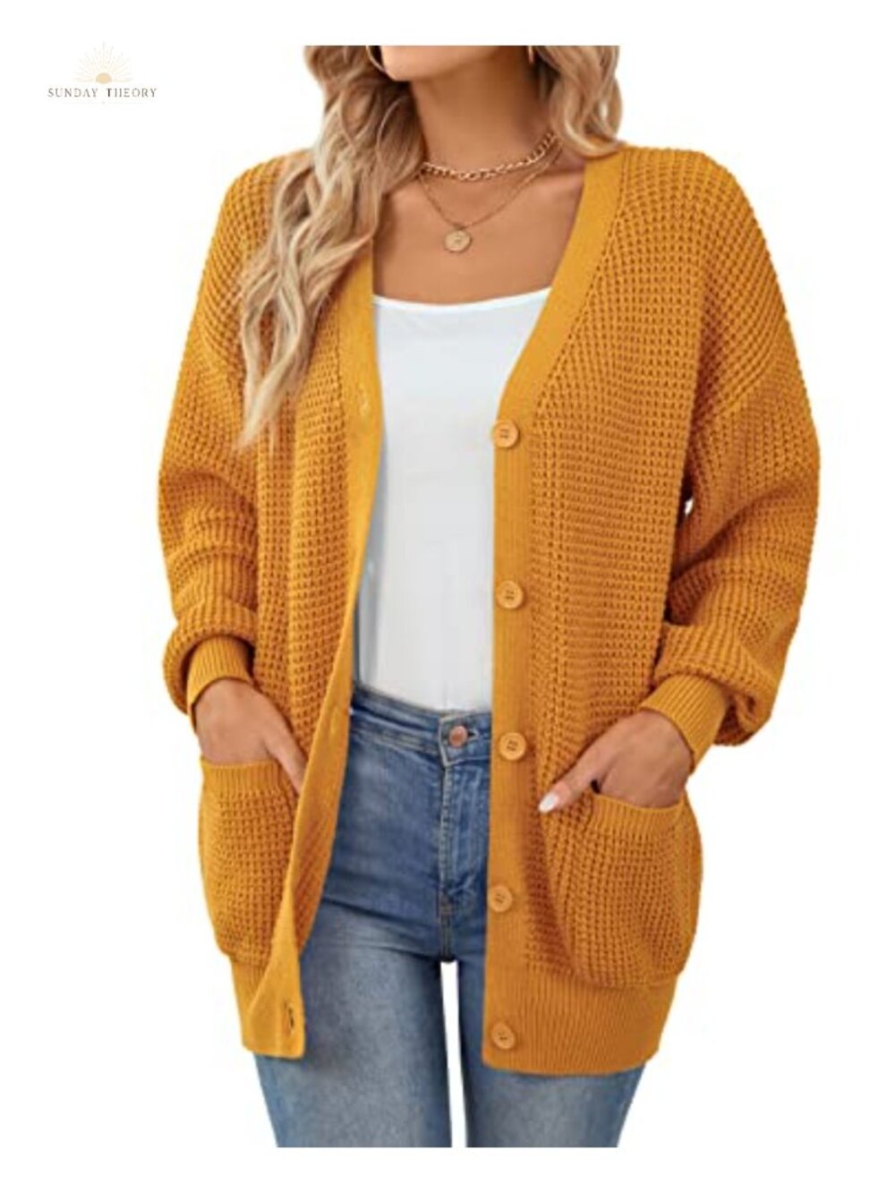 Women 100% Cotton Cardigan Sweater with Pockets Button Up Knit